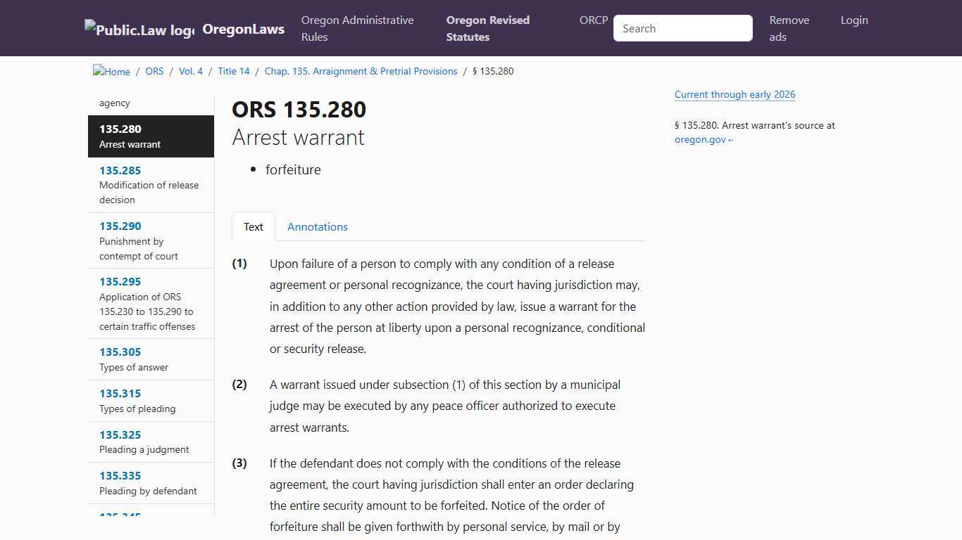 ORS 135.280 – Arrest warrant; forfeiture
