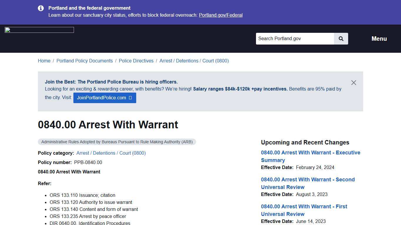 0840.00 Arrest With Warrant Portland.gov